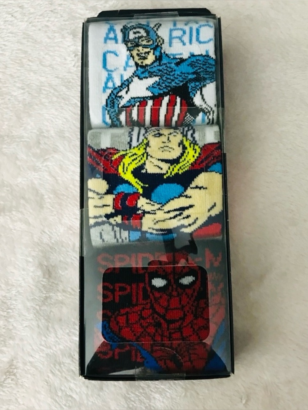 MARVEL Captain America Thor Spiderman Set of 3 Pair Crew Socks Shoe Sz 8-12 NEW
